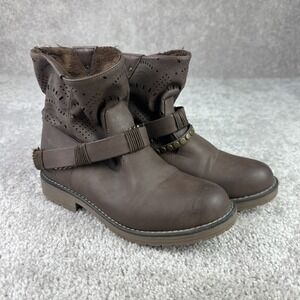 Coolway Brown Faux Leather/Fabric Pull On Strappy Ankle Booties Women's Size 8.5